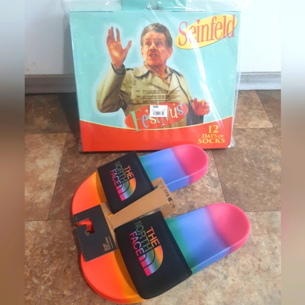 New. Size 10. The North Face Slides. Seinfeld Festivus 12 Days Of Socks.